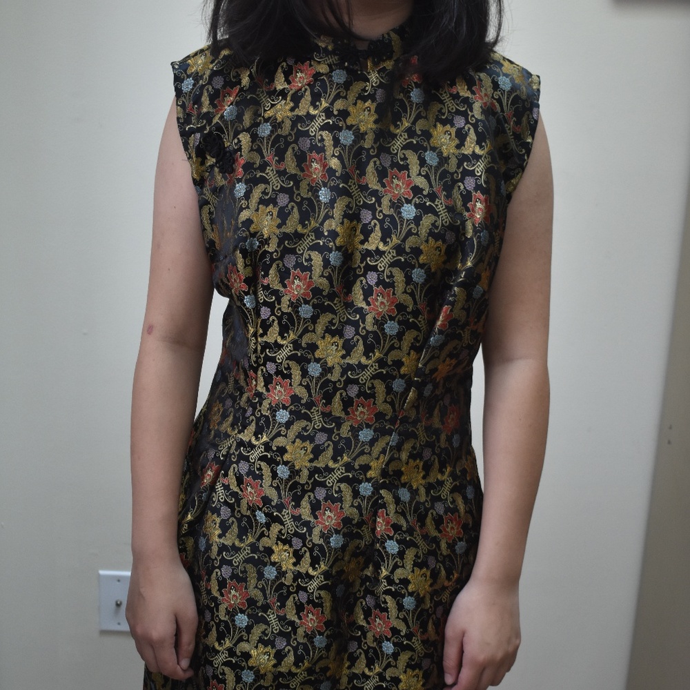VINTAGE gold brocade Chinese qipao cocktail dress
